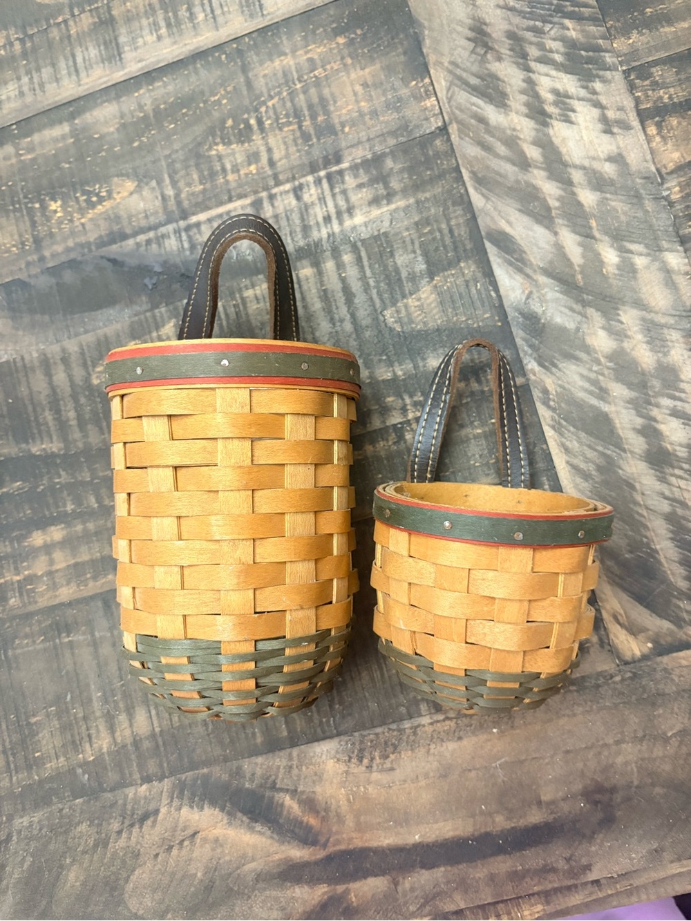 Longaberger Red and Green Gateway Baskets with Leather Handles